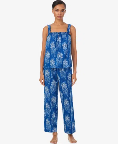 Ralph Lauren Women's Square Smocked Neck Cropped Pant Pajama Set