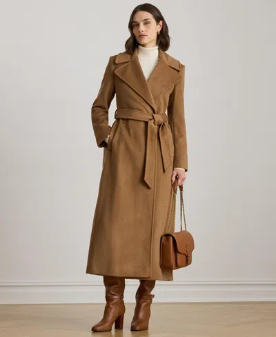 Ralph Lauren Women's Stitch-trim Notch-collar Belted Coat In Brown