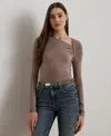 Ralph Lauren Stretch Jersey Asymmetrical Top In Brown
