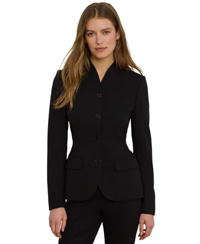 Ralph Lauren Women's Stretch Lightweight Curved Stand Collar Blazer In Black
