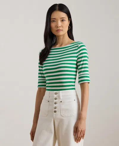 Ralph Lauren Women's Striped Boat Neck T-shirt In Green