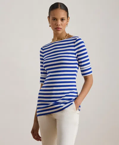 Ralph Lauren Women's Striped Boat Neck T-shirt In Blue