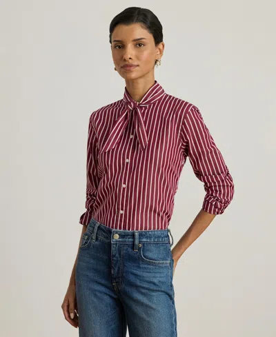 RALPH LAUREN WOMEN'S STRIPED BROADCLOTH TIE-NECK SHIRT