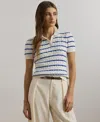 Ralph Lauren Womens Striped Cable Knit Cotton Polo Sweater P Xs 3x