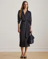 Ralph Lauren Women's Striped Charmeuse Shirt Dress In Brown
