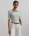 Ralph Lauren Women's Striped Cotton Jersey Puff-sleeve Tee In Aqua Pearl,mascarpone Cream