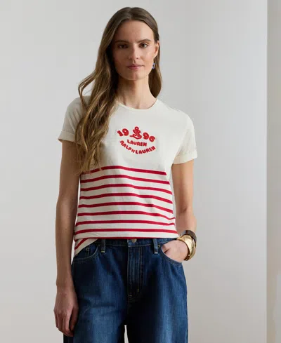 Ralph Lauren Plus Size Katlin Mascarpone Striped Crewneck T-shirt In Multi