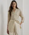 Ralph Lauren Striped Jacquard Tunic Shirt In Ivory Beige,blue Multi