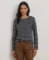 Ralph Lauren Womens Striped Jersey Snap Trim Boatneck Top P Xs Xxl In Multi