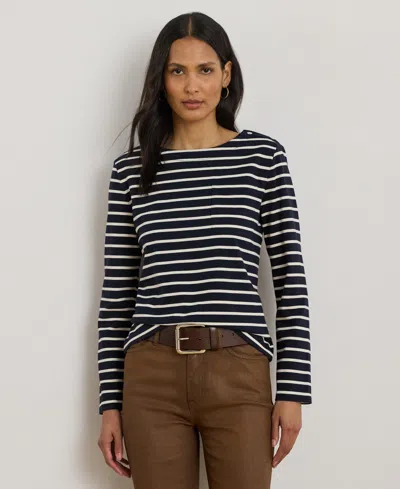 Ralph Lauren Womens Striped Jersey Snap Trim Boatneck Top P Xs Xxl In Multi