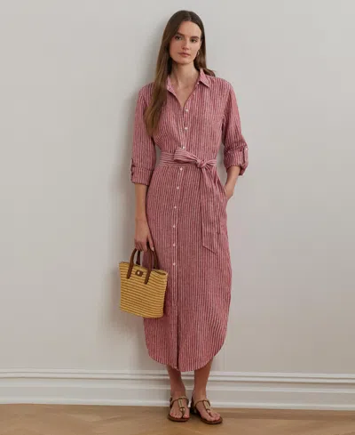 RALPH LAUREN WOMEN'S STRIPED LINEN ROLL-TAB-SLEEVE SHIRTDRESS