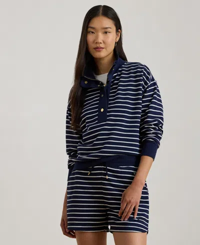 Ralph Lauren Women's Striped Mock Neck Sweatshirt In Blue