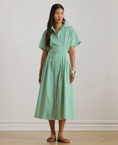 Ralph Lauren Women's Striped Pleated Shirtdress In Green