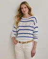 Ralph Lauren Petite Striped Pointelle Cotton-blend Sweater