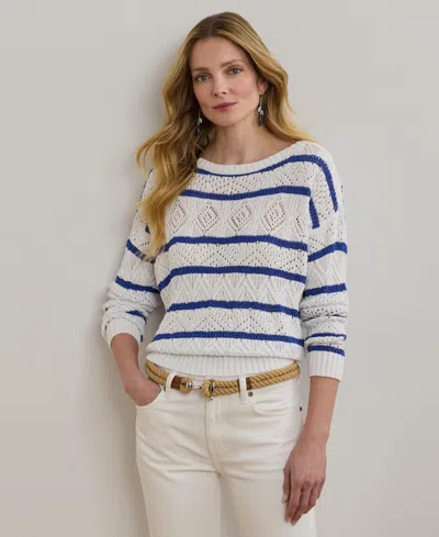 RALPH LAUREN WOMEN'S STRIPED POINTELLE COTTON-BLEND SWEATER