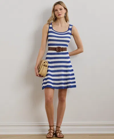 RALPH LAUREN WOMEN'S STRIPED POINTELLE-KNIT SWEATER DRESS