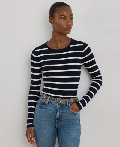 Ralph Lauren Women's Striped Rib-knit Crewneck Sweater In Blue