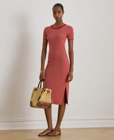 Ralph Lauren Striped Cotton-blend Ribbed T-shirts Dress In Red
