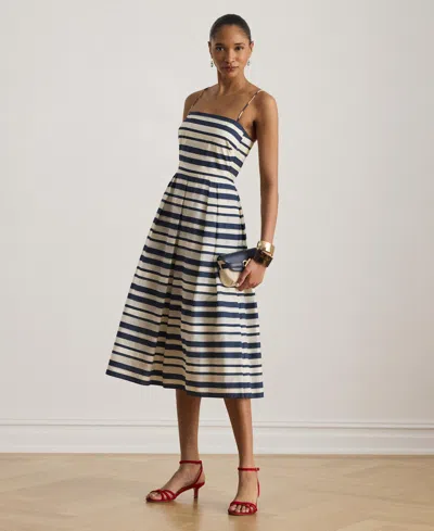 Ralph Lauren Striped Satin Sleeveless Cocktail Dress In Multi