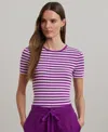 Ralph Lauren Petite Striped Stretch Cotton Crewneck Tee In Purple