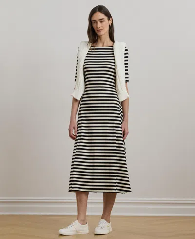 Ralph Lauren Women's Striped Stretch Cotton Midi Dress In Black,mascarpone Cream