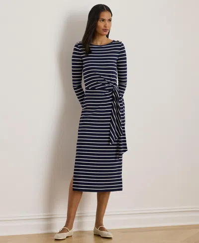 Ralph Lauren Striped Tie-front Cotton-blend Dress In Multi