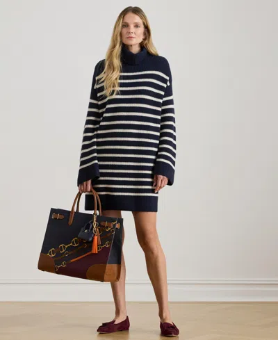 Ralph Lauren Striped Wool-cashmere Turtleneck Dress In Multi