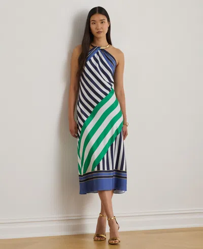 Ralph Lauren Striped Twill Halter Cocktail Dress In Multi