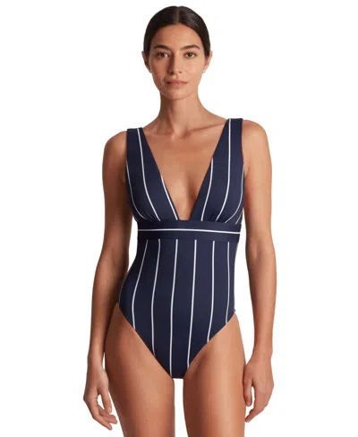 Ralph Lauren Women's Striped V-neck One-piece Swimsuit In Villa Stripe