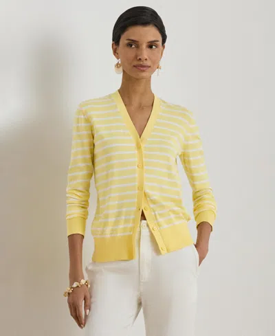 Ralph Lauren Women's Striped V-neck Cardigan In Yellow