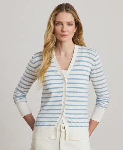 Ralph Lauren Women's Striped V-neck Cardigan In Blue
