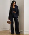 Ralph Lauren Pinstripe Wool-blend Twill Wide-leg Pant In Black