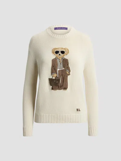 Ralph Lauren Summer Polo Bear Silk Crewneck Sweater In Lux Cream In White