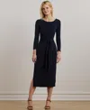 Ralph Lauren Lauren  Twist-front Stretch Jersey Midi Dress Woman Midi Dress Navy Size 10 Polyester, E In Blue