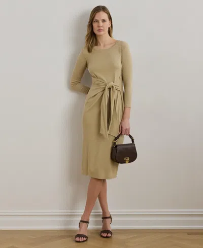 Ralph Lauren Women's Tie-front Cotton-blend Crewneck Dress In Brown