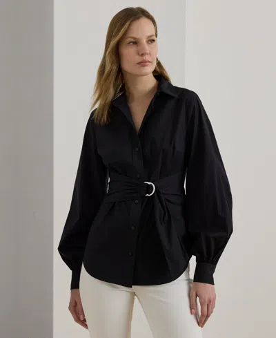 Ralph Lauren Women's Tie-front Cotton-blend Shirt In Black