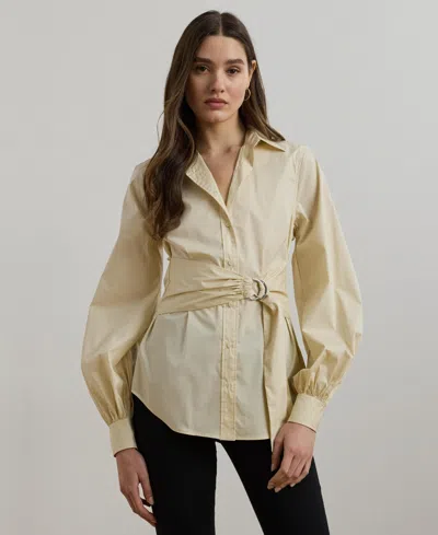 Ralph Lauren Women's Tie-front Cotton-blend Shirt In Yellow