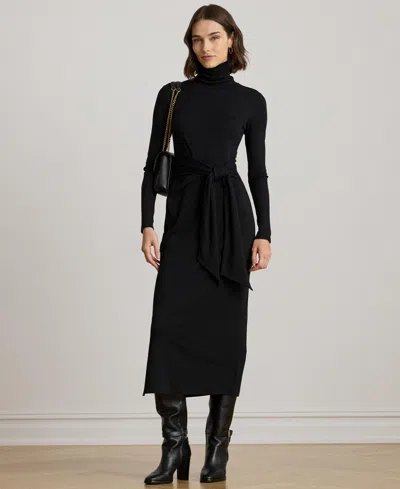 Ralph Lauren Women's Tie-front Turtle Neck Dress In Black