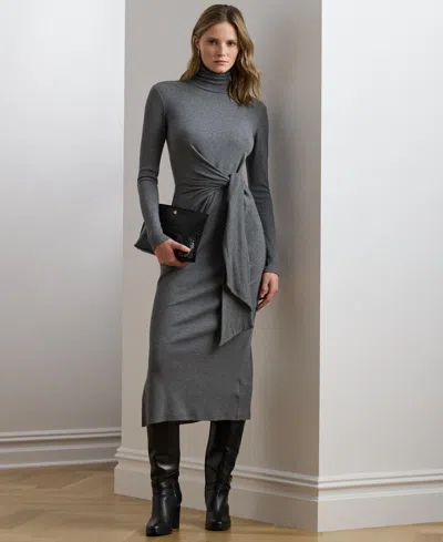 Ralph Lauren Women's Tie-front Turtleneck Dress In Gray