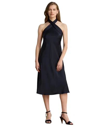 Ralph Lauren Halterneck Tie-back Midi Dress In Blue