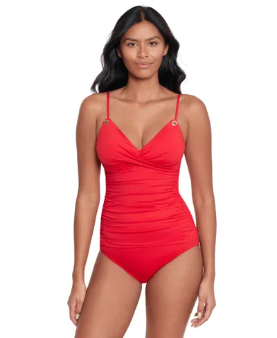 Ralph Lauren Womens Toggle Trim Tankini Top Bottoms In Red