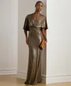 Ralph Lauren Lauren  Phinya Metallic Twist Front Capelet Gown In Brown