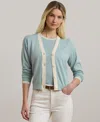 Ralph Lauren Plus Size Two-tone Cotton-blend Cardigan In Aqua Pearl,mascarpone Cream