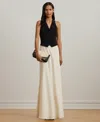 Ralph Lauren Two-tone Crepe Sleeveless Gown In Black