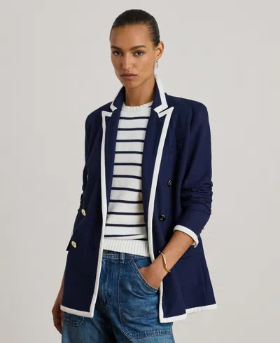 Ralph Lauren Women's Two-tone Double-breasted Pique Blazer In Blue