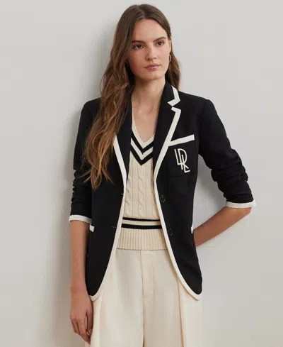 Ralph Lauren Women's Two-tone Georgette Blazer In Black,mascarpone Cream