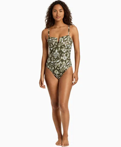 Ralph Lauren Women's V-wire Over-the-shoulder One-piece Swimsuit In Green