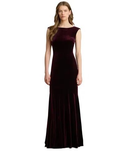 Ralph Lauren Velvet Boatneck Gown In Dark Garnet In Burgundy