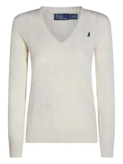 Ralph Lauren Women's V-neck Long Sleeve Knit Sweater In White
