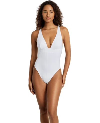 Ralph Lauren Women's V-neck One-piece Swimsuit In White